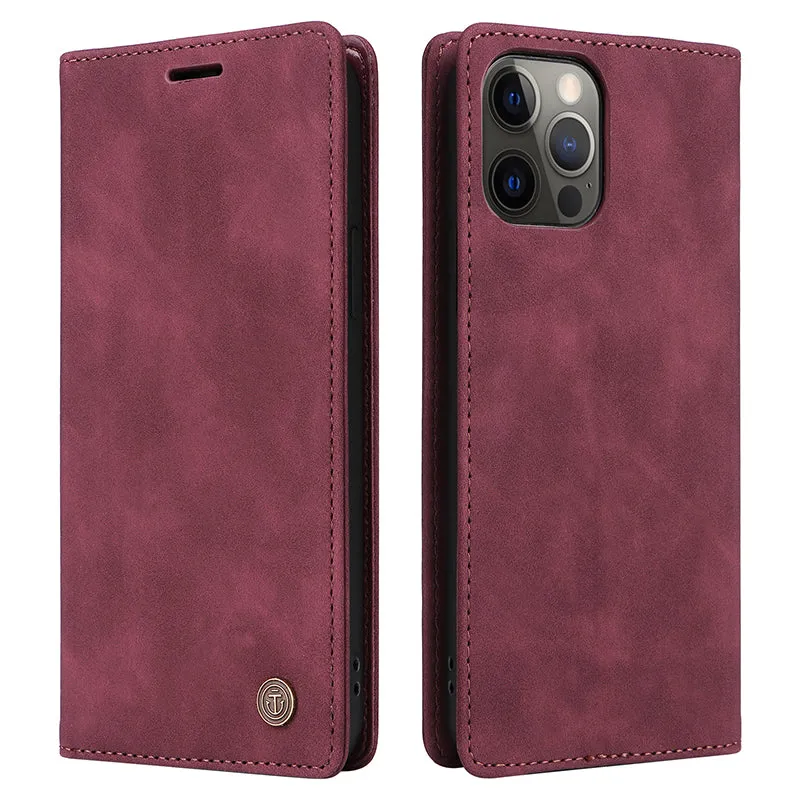 006 Series For iPhone 15 Pro Case PU Leather Phone Cover with Wallet Stand