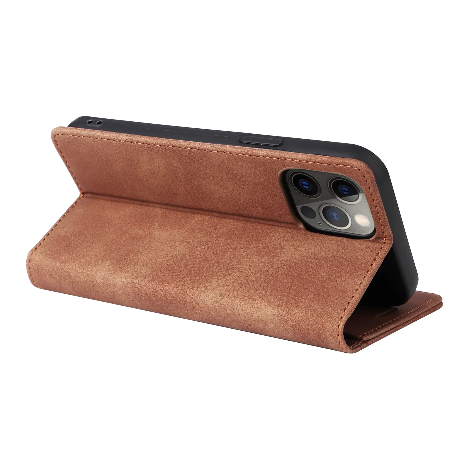 006 Series For iPhone 15 Pro Case PU Leather Phone Cover with Wallet Stand