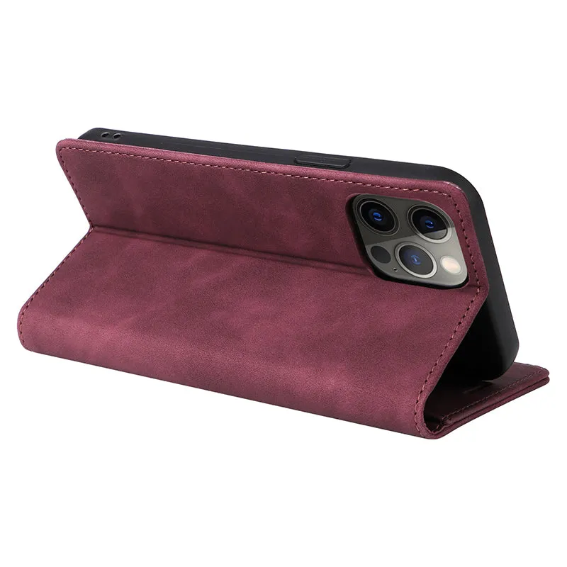 006 Series For iPhone 15 Pro Case PU Leather Phone Cover with Wallet Stand