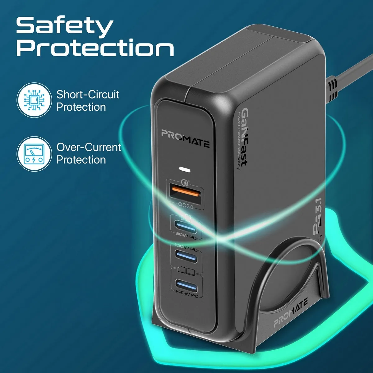 140W Super-Speed GaNFast™ Charging Station with Power Delivery 3.1 & Quick Charge 3.0