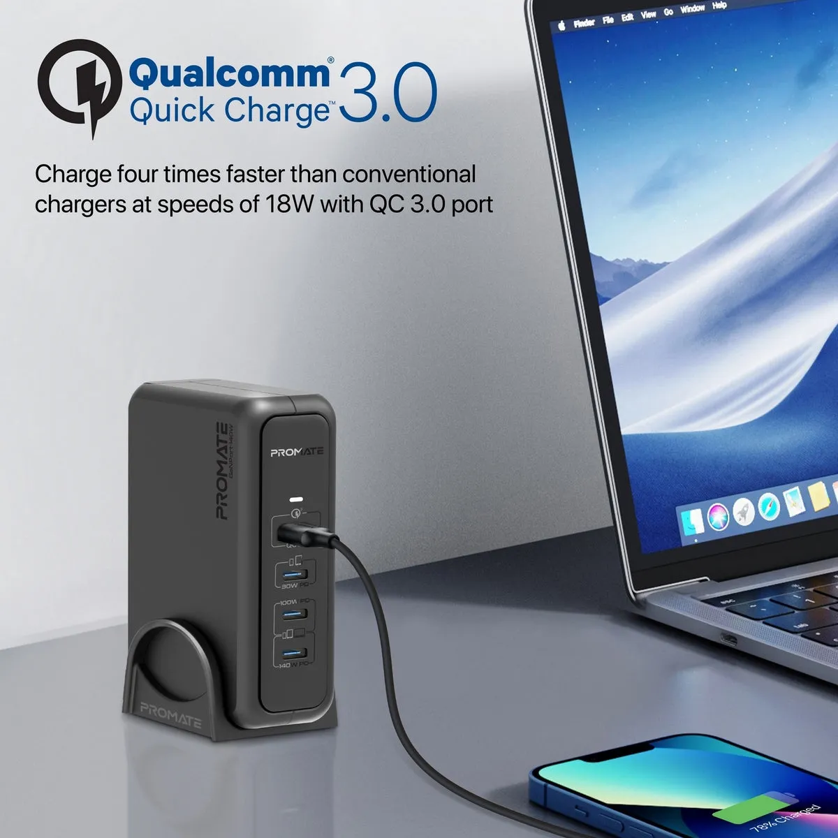 140W Super-Speed GaNFast™ Charging Station with Power Delivery 3.1 & Quick Charge 3.0