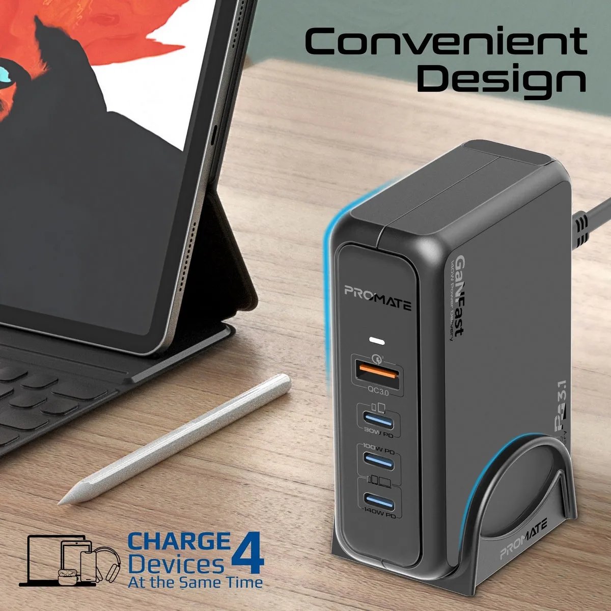 140W Super-Speed GaNFast™ Charging Station with Power Delivery 3.1 & Quick Charge 3.0