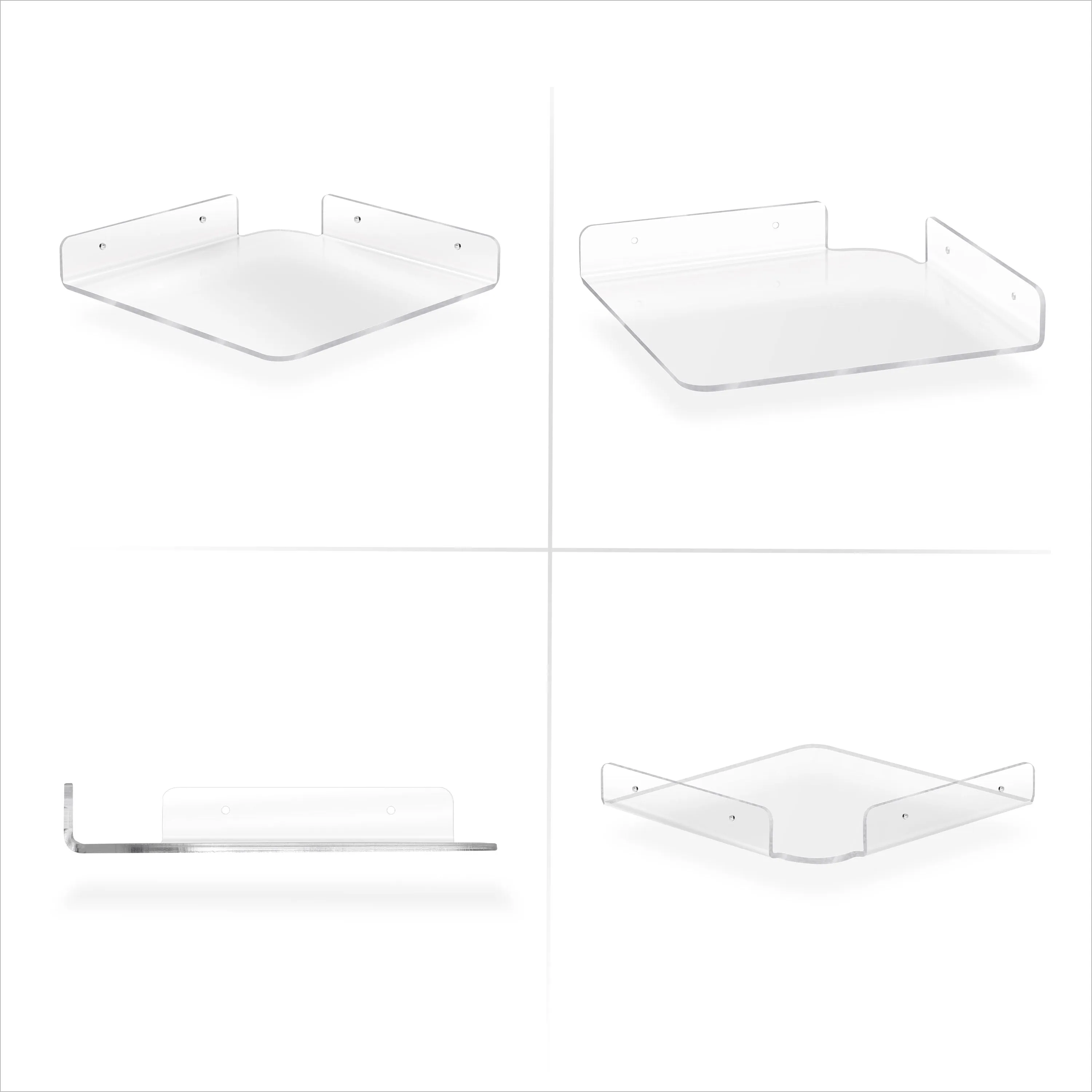 2-Pack 9.5” Small Corner Shelf Wall Mount for Baby Monitors, Cameras, Speakers, Sonos, Decor, Plants, Photos, Kitchen, Bathroom, Routers, Cable Box & More Universal Holder Acrylic Floating Shelves