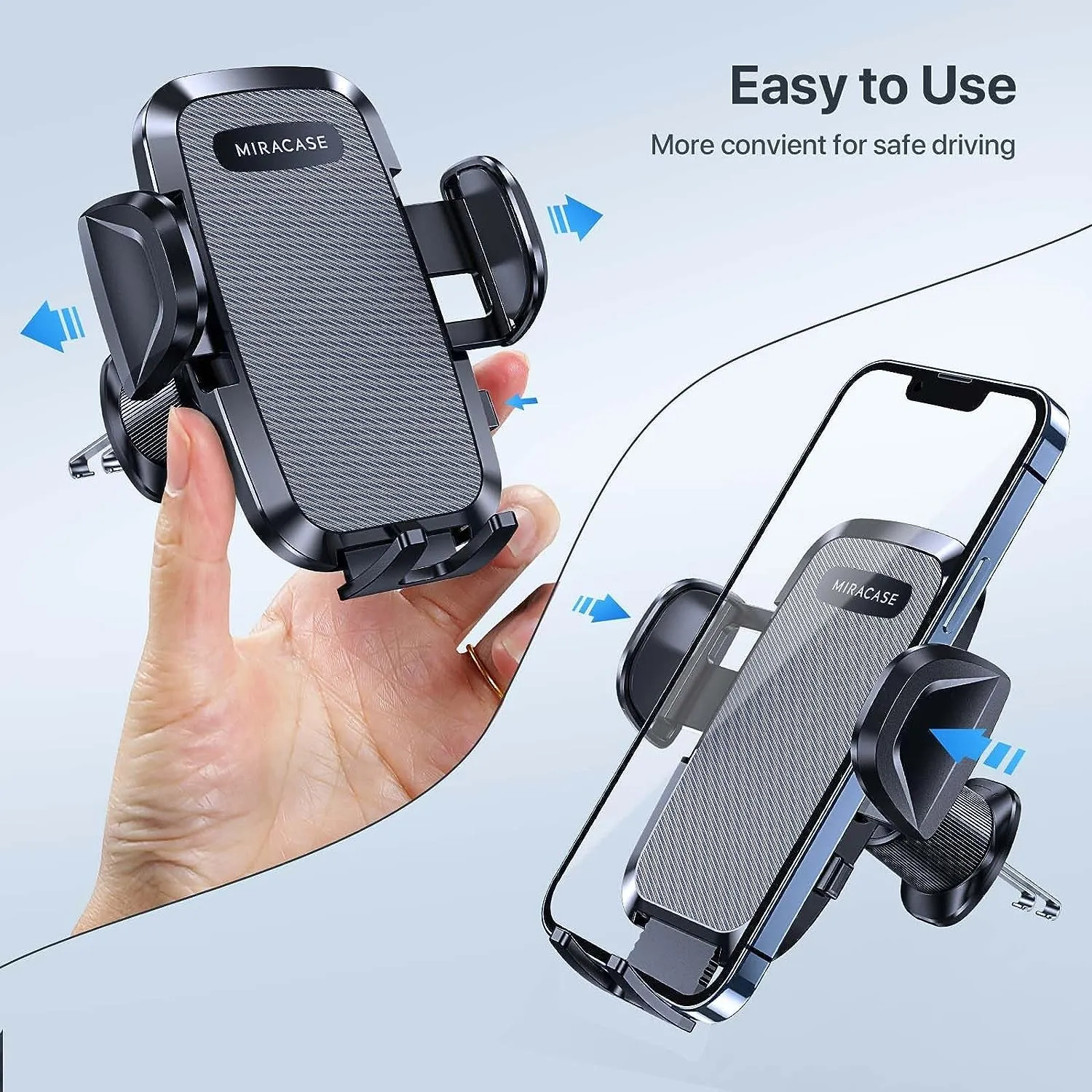 【2024 New Generation】Miracase Car Phone Holder, Air Vent Car Phone Mount 【Upgraded Double Metal Hook】360 Degree Adjustable Compatible with Iphone/Samsung/Nokia and All 4.0"-7.0" Smartphones