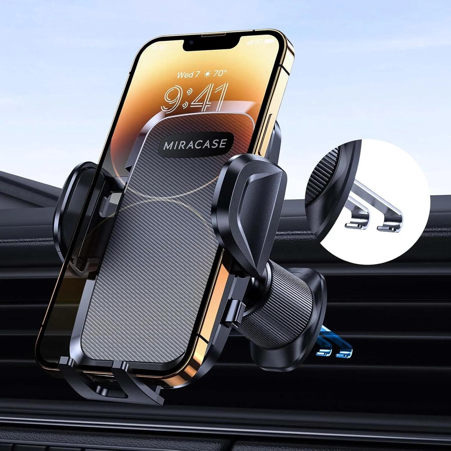 【2024 New Generation】Miracase Car Phone Holder, Air Vent Car Phone Mount 【Upgraded Double Metal Hook】360 Degree Adjustable Compatible with Iphone/Samsung/Nokia and All 4.0"-7.0" Smartphones