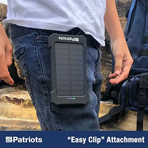 4Patriots Patriot Power Cell: Portable Solar Power Bank, Rechargeable External Battery 2 USB Ports, 8,000 mAh Lithium Polymer Battery, LED Flashlight, Great for Hiking or Emergencies