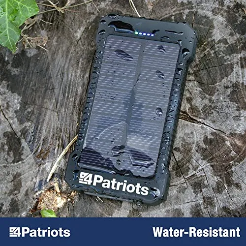 4Patriots Patriot Power Cell: Portable Solar Power Bank, Rechargeable External Battery 2 USB Ports, 8,000 mAh Lithium Polymer Battery, LED Flashlight, Great for Hiking or Emergencies