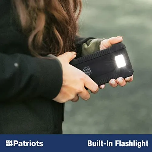 4Patriots Patriot Power Cell: Portable Solar Power Bank, Rechargeable External Battery 2 USB Ports, 8,000 mAh Lithium Polymer Battery, LED Flashlight, Great for Hiking or Emergencies