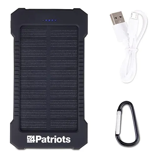 4Patriots Patriot Power Cell: Portable Solar Power Bank, Rechargeable External Battery 2 USB Ports, 8,000 mAh Lithium Polymer Battery, LED Flashlight, Great for Hiking or Emergencies