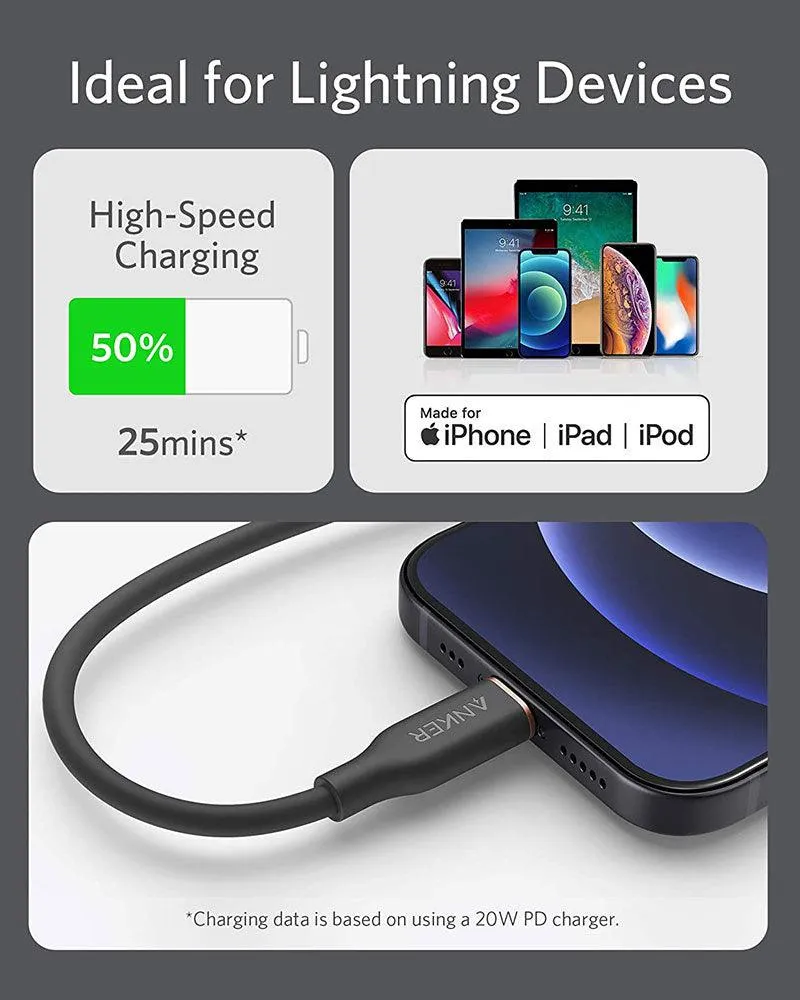 ANKER PowerLine III Flow USB-C to Lightning Cable (6ft|1.8m) | Midnight Black (A8663H11)