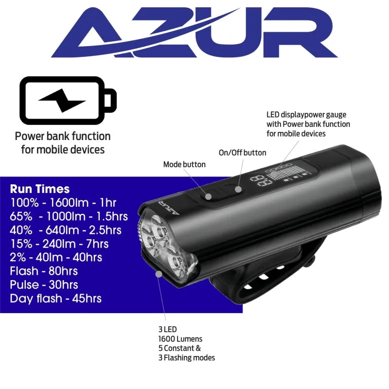 Azur Polix 1600 Lumen Front Light With Power Bank