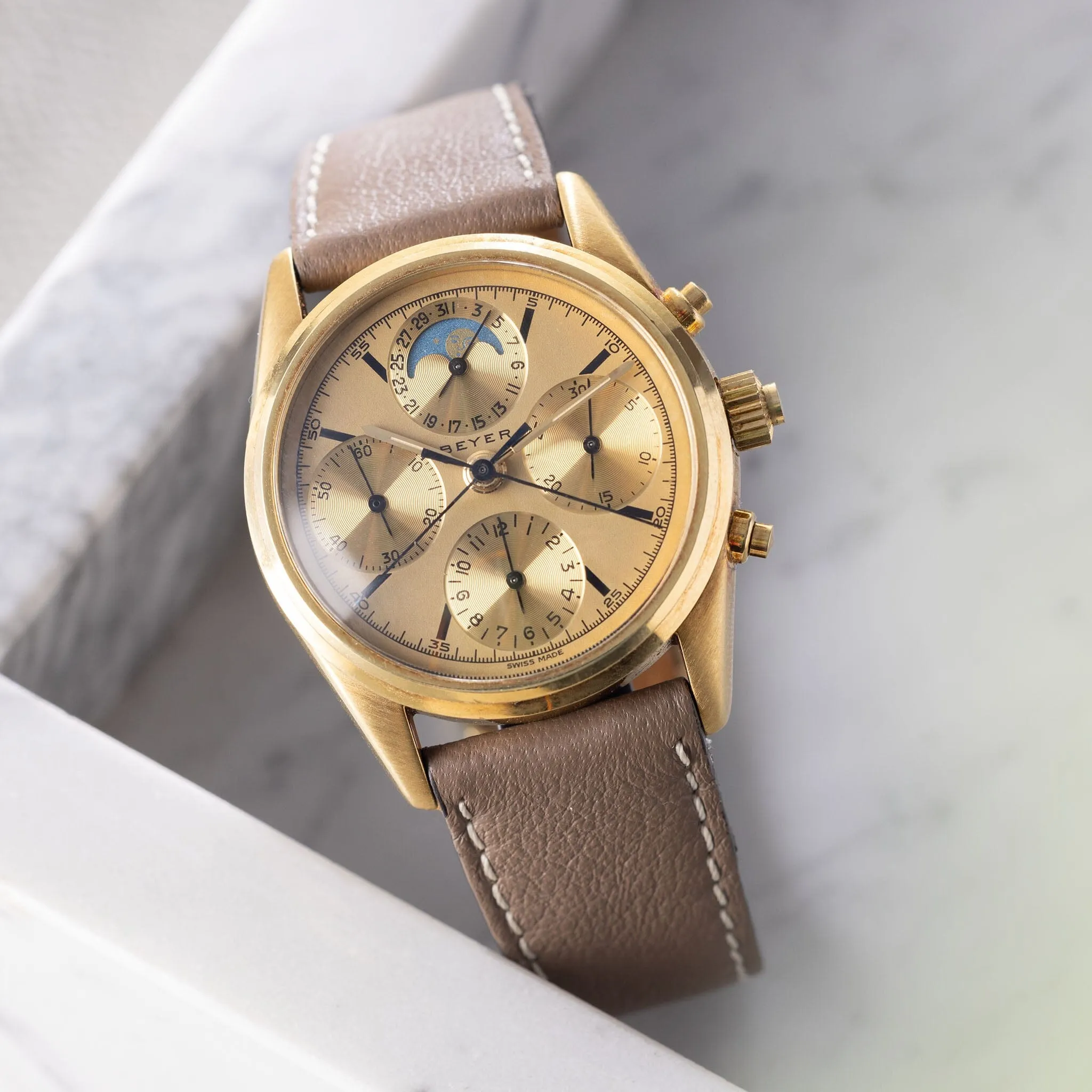 Beyer Split Seconds Moon Phase Chronograph in 18kt Yellow Gold