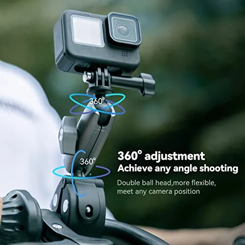 Camera Clamp Mount Bike Motorcycle Handlebar Holder, 360 Ball Joint Bicycle Cycling Tube Bar Attach for GoPro Max Hero 13 12 11 10 9 8 7 Insta360 X3 X4 Ace Pro DJI Action 3 4 Osmo Pocket 3 Accessories