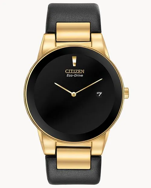 Citizen Axiom Man's Eco-Drive Gold Black Dial Watch AU1062-05E