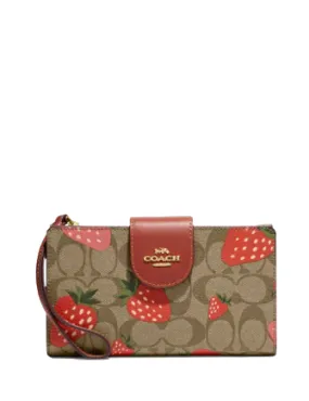 Coach Tech Wallet In Signature Canvas With Wild Strawberry Print