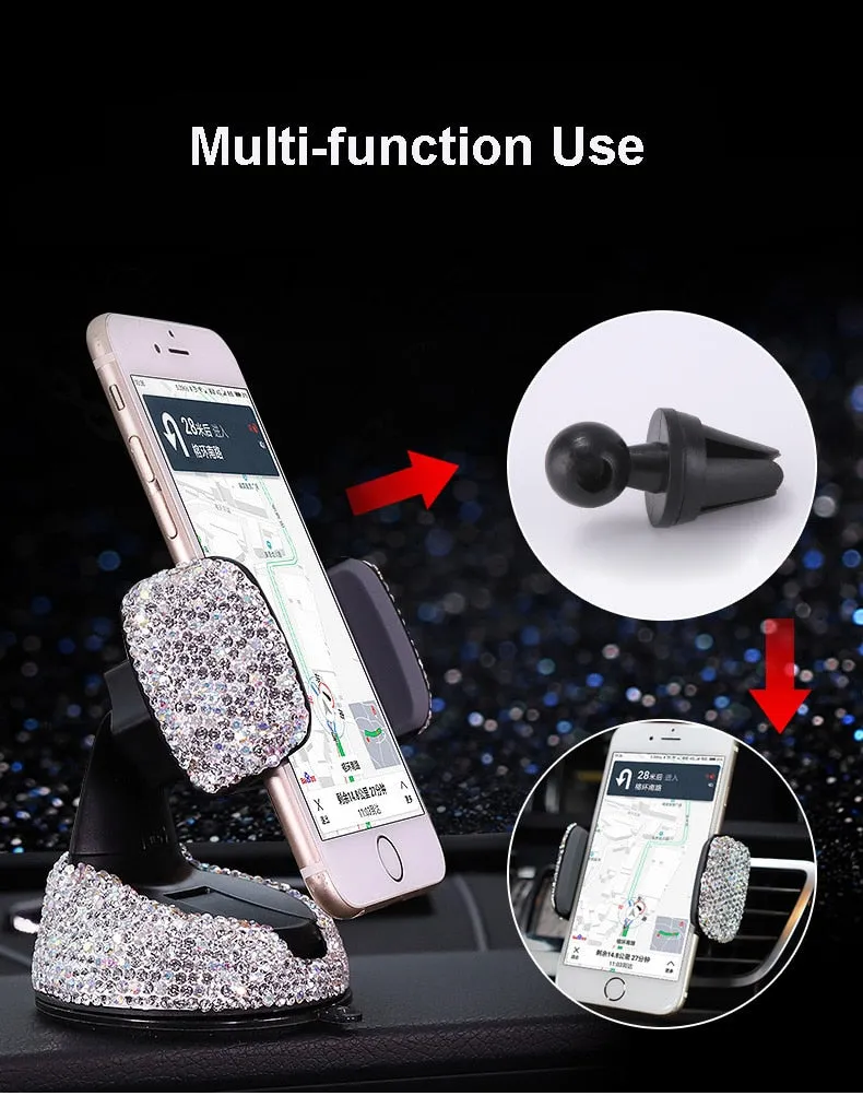 Crystal Rhinestones 360 Degree Car Phone Holder for Car Dashboard Auto Windows and Air Vent