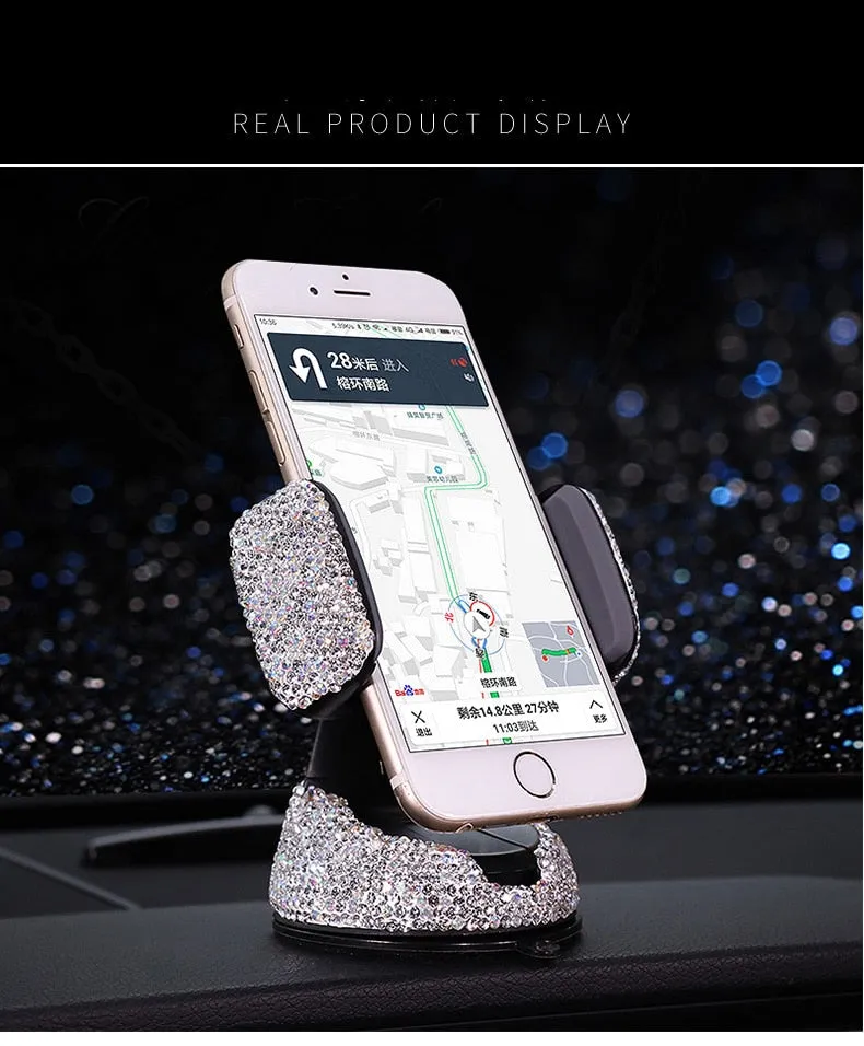 Crystal Rhinestones 360 Degree Car Phone Holder for Car Dashboard Auto Windows and Air Vent