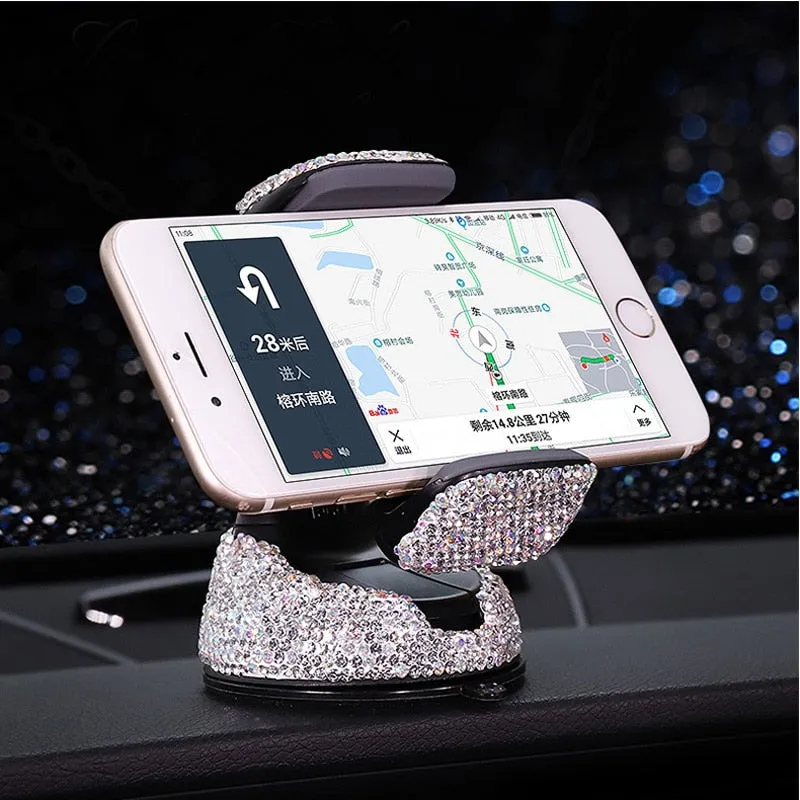 Crystal Rhinestones 360 Degree Car Phone Holder for Car Dashboard Auto Windows and Air Vent