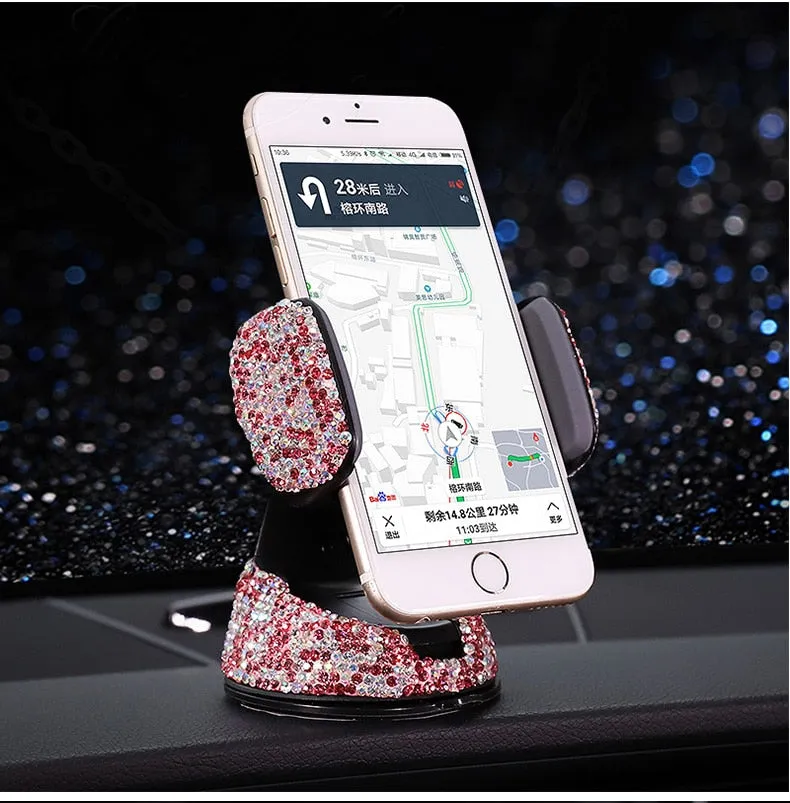 Crystal Rhinestones 360 Degree Car Phone Holder for Car Dashboard Auto Windows and Air Vent