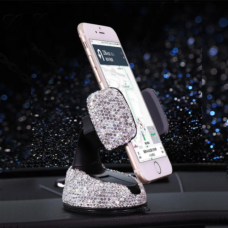 Crystal Rhinestones 360 Degree Car Phone Holder for Car Dashboard Auto Windows and Air Vent