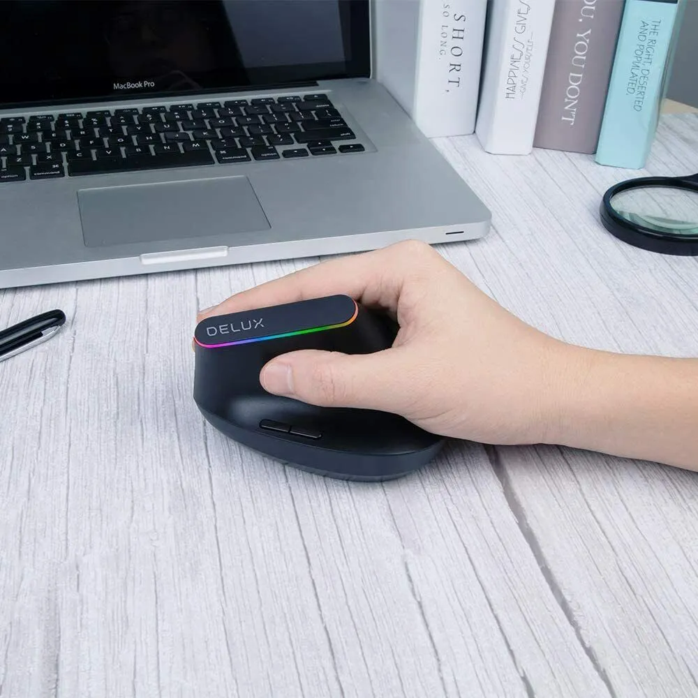 Delux M618C 2.4G Wireless Vertical Ergonomic Mouse with USB Receiver (Black)