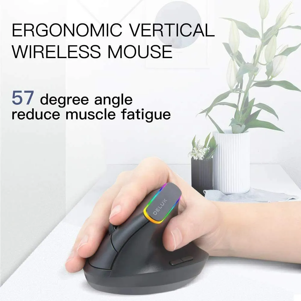 Delux M618C 2.4G Wireless Vertical Ergonomic Mouse with USB Receiver (Black)