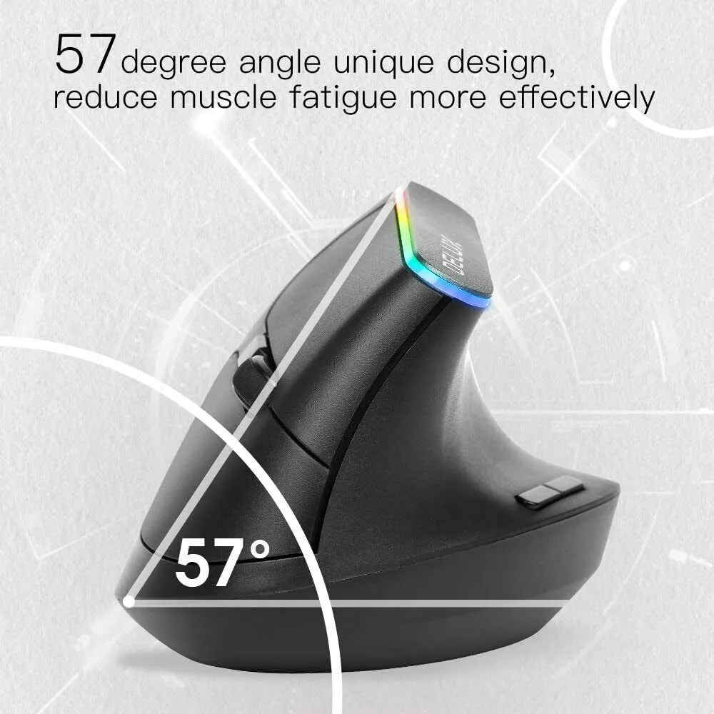 Delux M618C 2.4G Wireless Vertical Ergonomic Mouse with USB Receiver (Black)