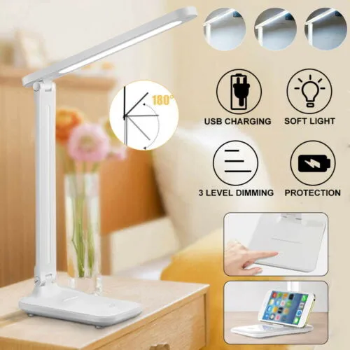 Dimmable Touch LED Desk Lamp, USB, Foldable, Adjustable, ABS