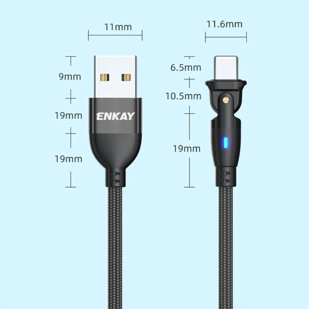 Enkay - (1m) 2.1A USB A to Lightning Charging Cable 180° Nylon Data Cable with LED - Red