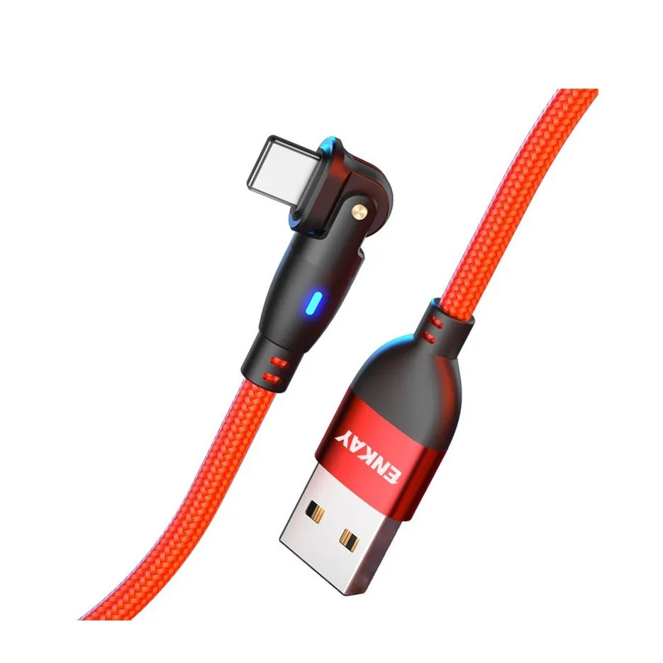 Enkay - (1m) 2.1A USB A to Lightning Charging Cable 180° Nylon Data Cable with LED - Red