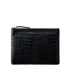 Fake It Clutch Black Croc Emboss