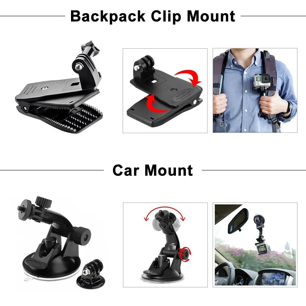 GoPro Accessories Set for Go Pro Hero 9 8 7 6 5 4 Black Mount