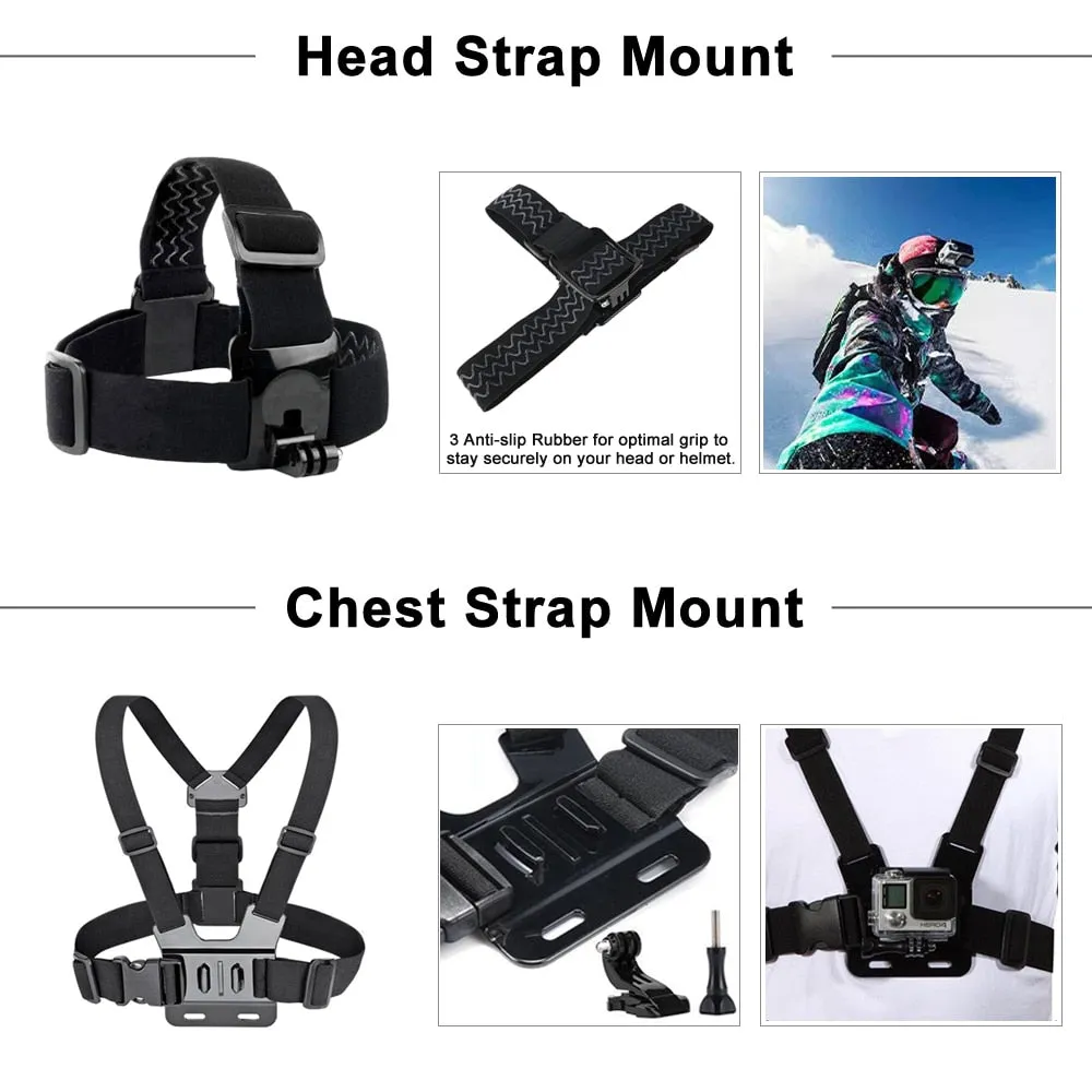 GoPro Accessories Set for Go Pro Hero 9 8 7 6 5 4 Black Mount