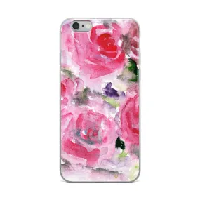 Hot Pink French Rose Phone Case, Floral Print iPhone X | XS | XR | XS Max | 8 | 8  | 7| 7  Case