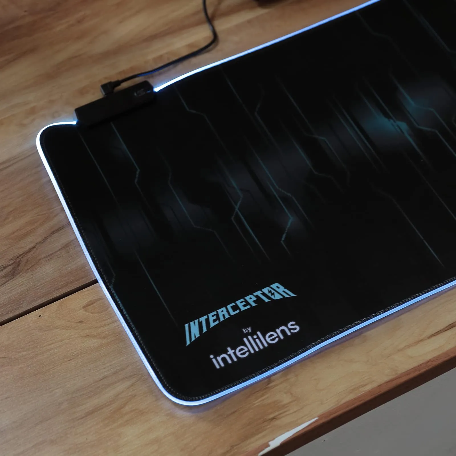 INTERCEPTOR by Intellilens RGB Gaming Mouse Pad | Anti Slip Base, Control Edition, Water Resistance, Precision Move, Premium Leather mat for Desktop & Laptop | LED Glowing Lights