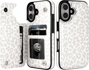 iPhone 16 Case Marble Pattern Double Magnetic Clasp Shockproof Cover 6.1"