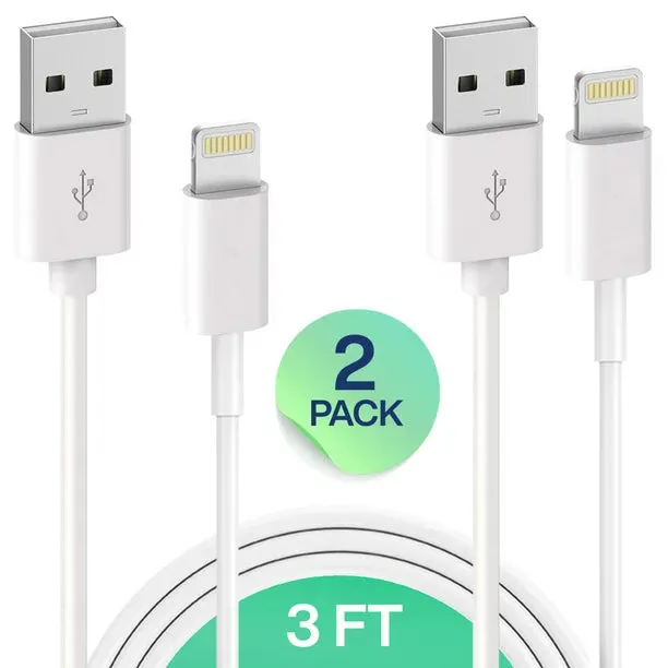 iPhone Charging Cable Set PHD Tech, 2 Pack 3FT USB Cable, For Apple iPhone Xs, Xs Max, XR, X, 8, 8 Plus, 7, 7 Plus, 6S, 6S Plus,iPad Air, Mini, iPod Touch, Case Original Size