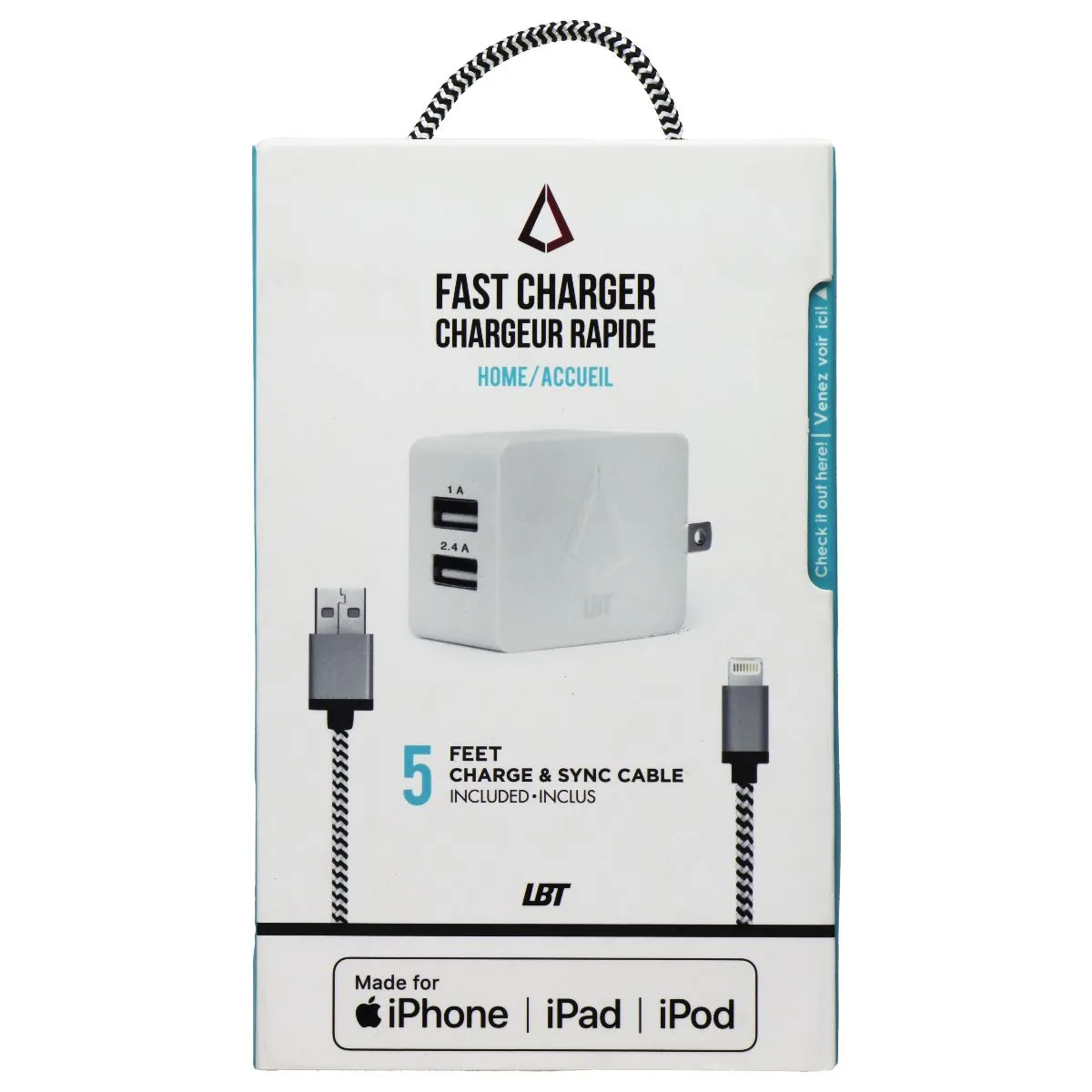 LBT 3.4 Amp 2 USB Fast Charger and (5FT) USB to Lightning 8-Pin Cable