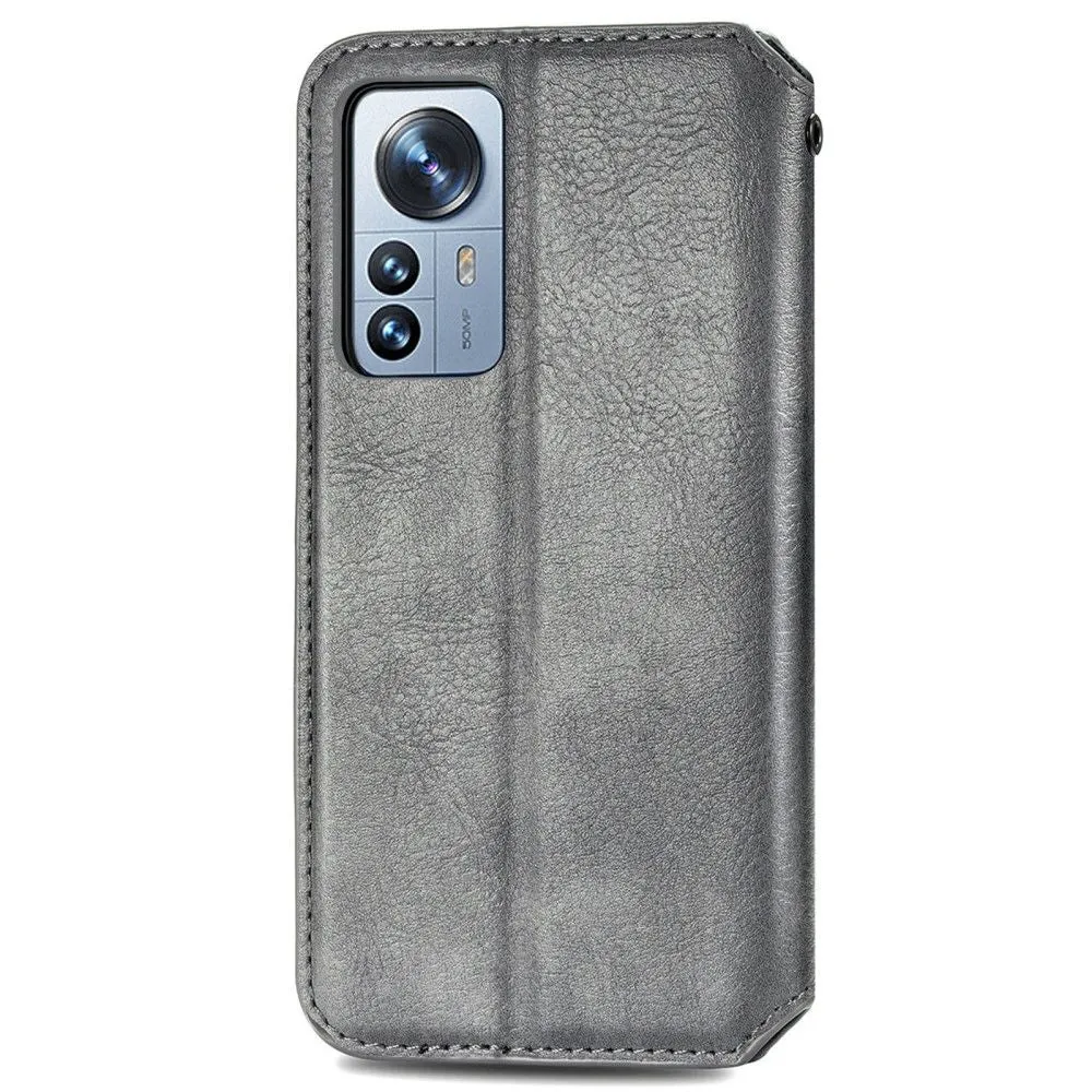 Leather case with a stylish rhombus imprint for Xiaomi 12 Pro - Grey