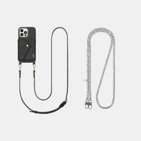 Leather Phone Case Wallet & Crossbody Strap   Silver-Plated Chain