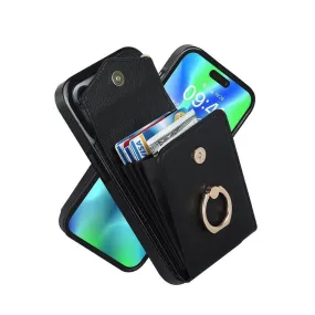 Luxury Mobile Phone Case with Credit Card Holder & Stand for iPhone 13 - Black