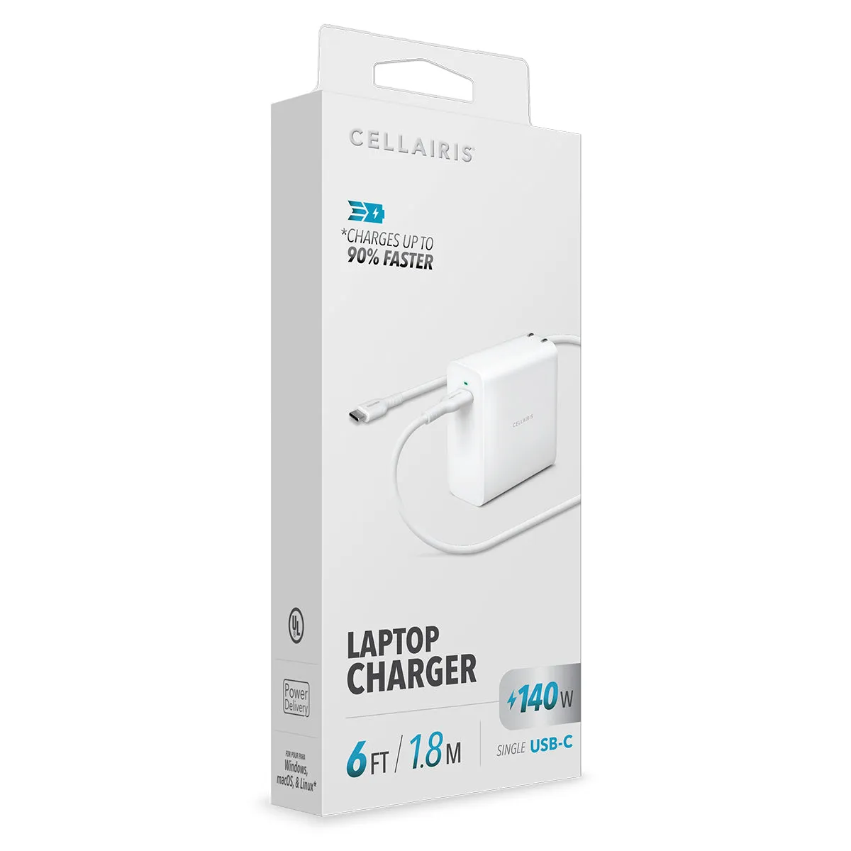 Macbook & Laptop Charger Single USB-C 140W w/ 6ft USB-C Cable White Wall Chargers