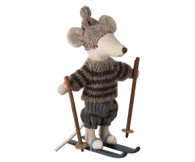 Maileg Grey Winter Mouse with Ski Set – Big Brother