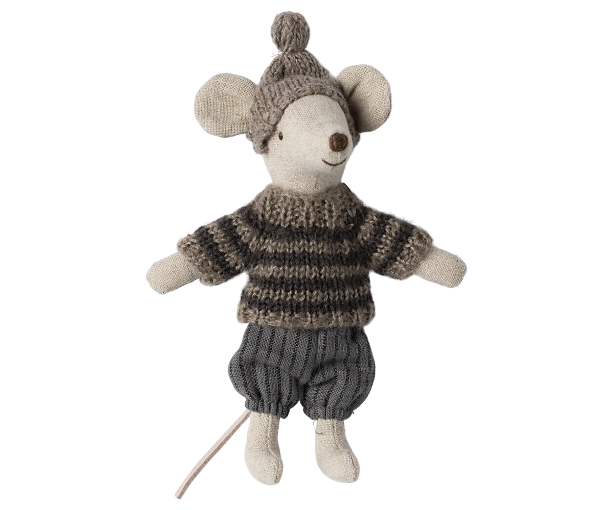 Maileg Grey Winter Mouse with Ski Set – Big Brother