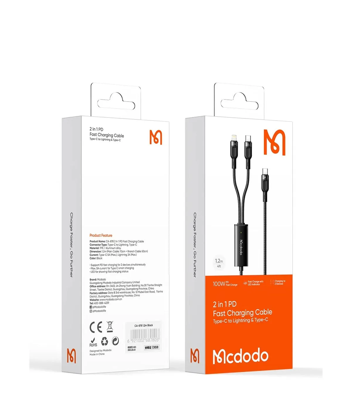 Mcdodo CA-878 | Type-C to Type-C & Lightning Mobile Cable | 2-in-1 Cable