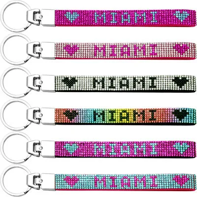 Miami Rhinestone Bling Wristlet LANYARD Keychain with keyring for Key/ID badge - Random Color Pick, 1 Count