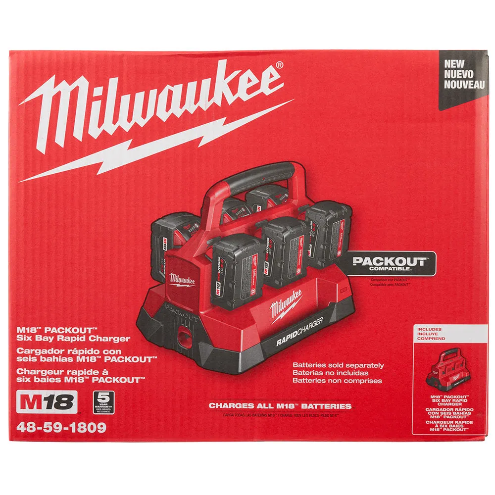 Milwaukee 48-59-1809 M18 PACKOUT Six Bay Rapid Charger