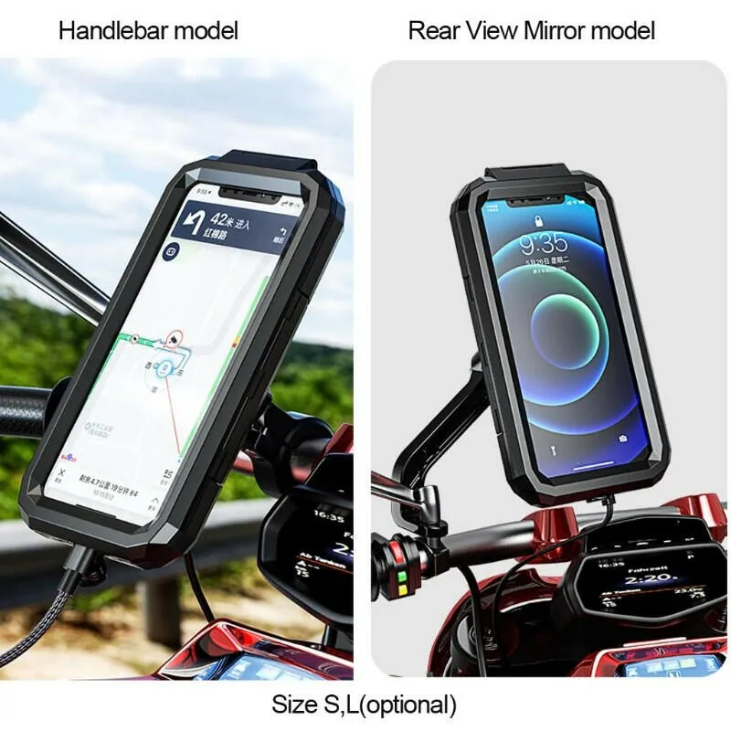 Motorcycle Phone Holder Waterproof Case Bike Phone Mount 1" Ball Handlebar Stem Mobile Holder Double Socket Arms Aluminium Base