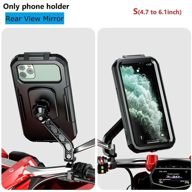 Motorcycle Phone Holder Waterproof Case Bike Phone Mount 1" Ball Handlebar Stem Mobile Holder Double Socket Arms Aluminium Base