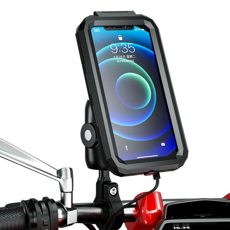 Motorcycle Phone Holder Waterproof Case Bike Phone Mount 1" Ball Handlebar Stem Mobile Holder Double Socket Arms Aluminium Base